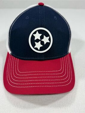 Nashville Tennessee Tri-Star Trucker Hat Snapback Cap Red White And Blue TN flag